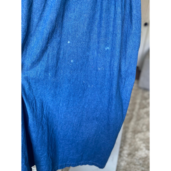 Vintage Erika Denim Maxi Dress Floral Embroidery Cottagecore V Neck Prairie Boho - Picture 7 of 13